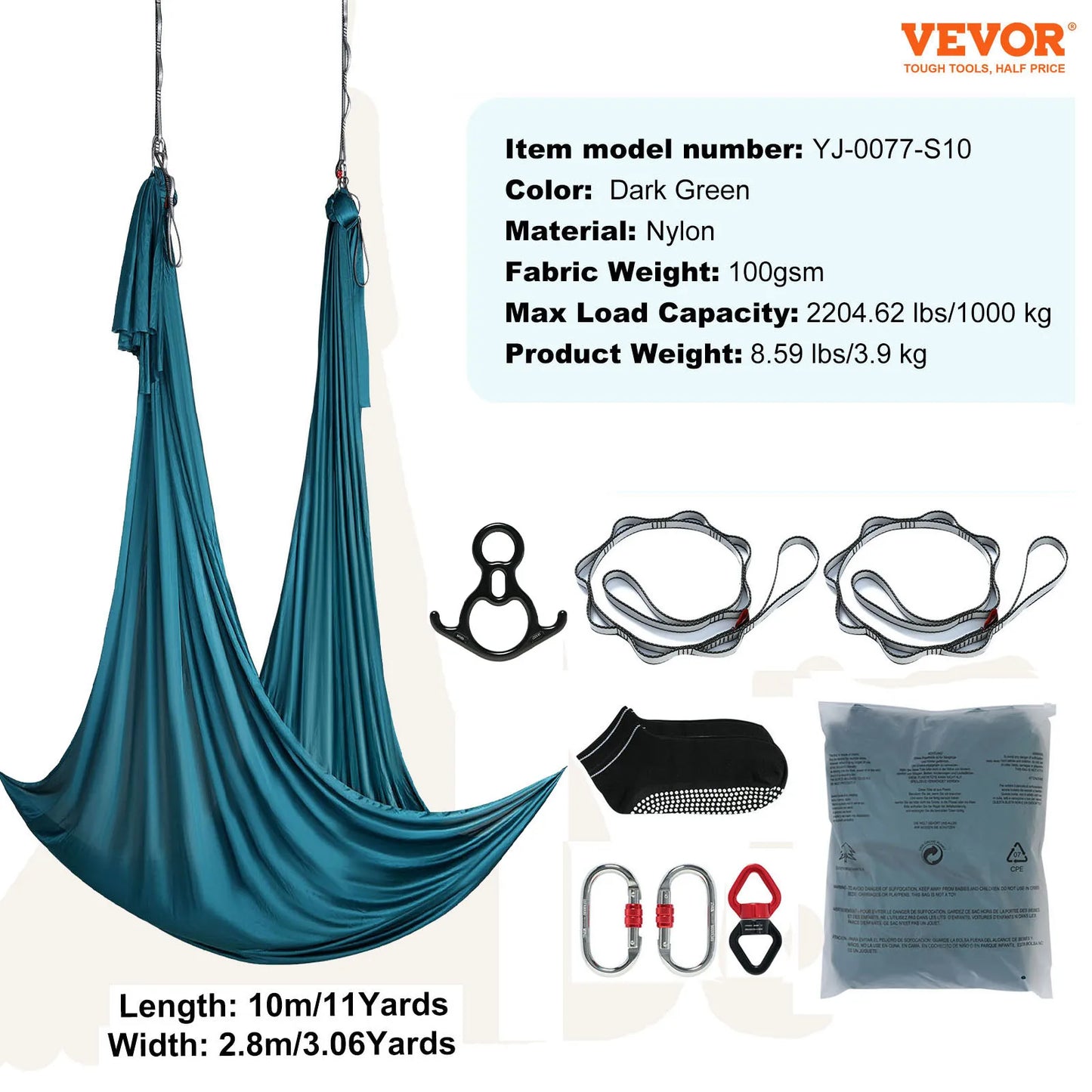 SucceBuy 8.7/11Yards Aerial Yoga Hammock & Swing Yoga Starter Kit Aerial Silk Fabric Yoga Strap Accessory for All Levels Fitness
