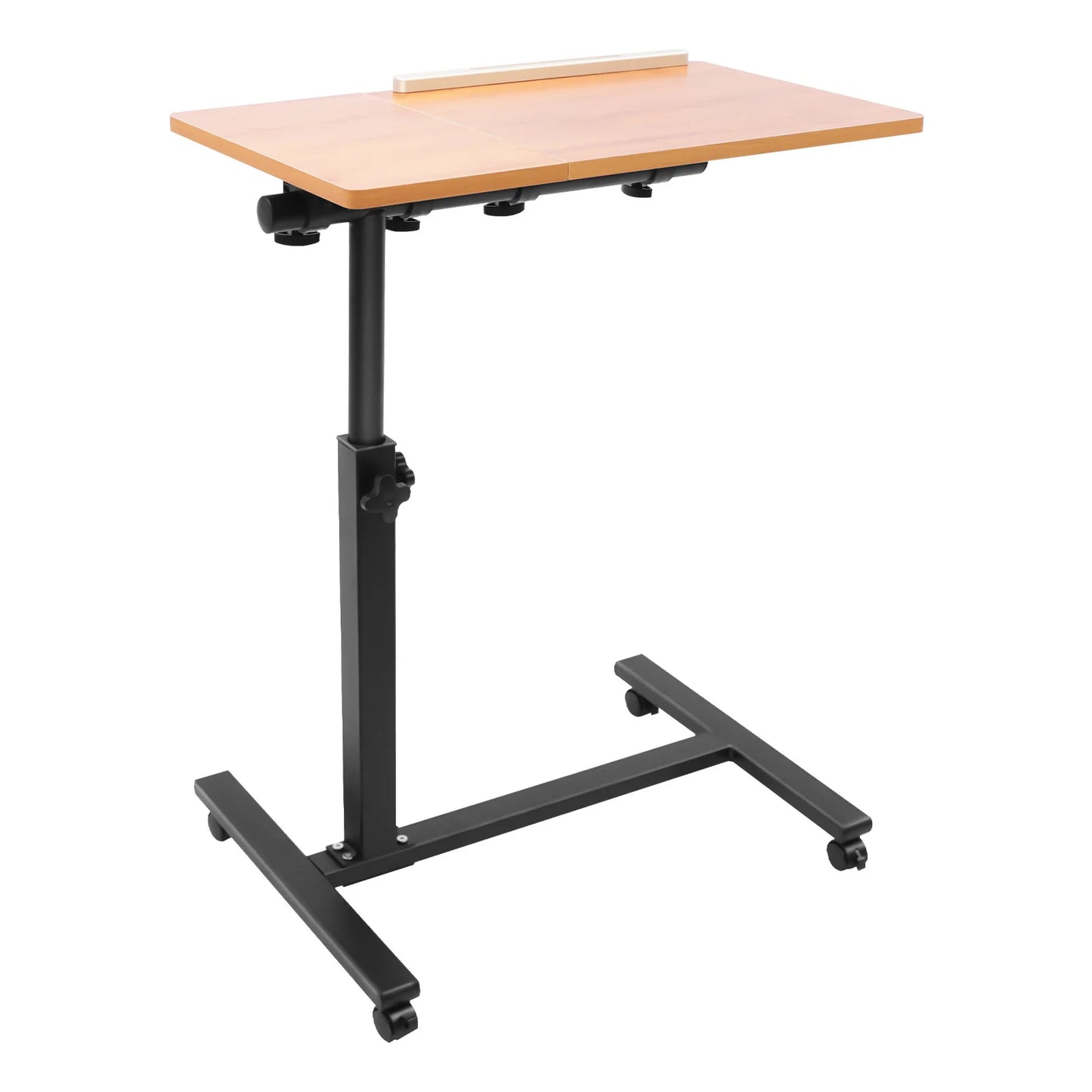 Computer Standing Desk, Height Adjustable Desk with 4 Wheels, 360° Rotation Mobile Rolling Desk, Overbed Table for Living Room