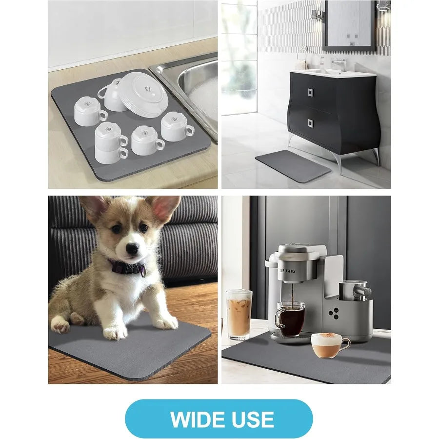 Dish Drying Mat for Kitchen Counter 12x19 Dish Drying Pad with Nonslip Rubber Backed Hide Stain Anti Absorbent for Kitchen Coun