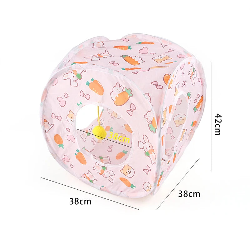 Cute Print Foldable Cat Tunnel Toys Small Pet Cat Training Interactive Fun Toys Indoor Small Animal Tunnel Toys Pet Supplies