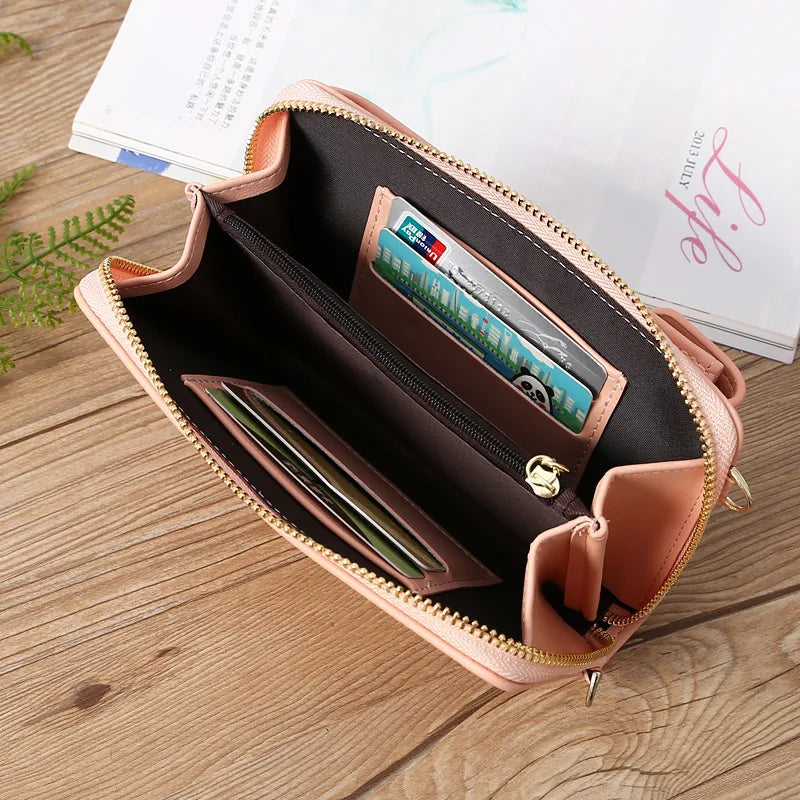 Women Wallet PU Leather Shoulder Bag Flower Print Shoulder Straps Mobile Phone Big Card Holders Wallet Handbag Pockets Girls