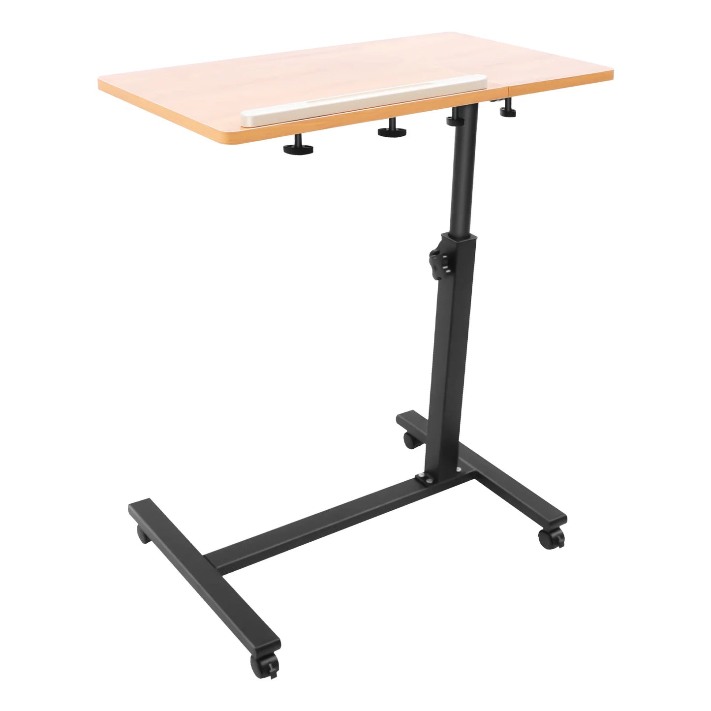 Computer Standing Desk, Height Adjustable Desk with 4 Wheels, 360° Rotation Mobile Rolling Desk, Overbed Table for Living Room
