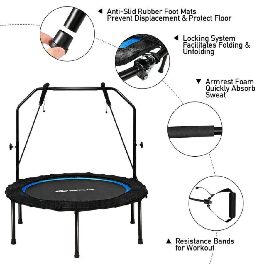 40 Inch Foldable Fitness Rebounder with Resistance Bands Adjustable Home