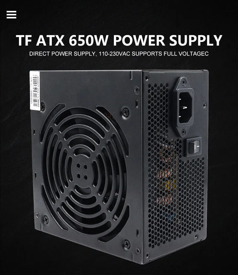 T.F.SKYWINDINTL 650W Gold Gaming Power Supply 20+4Pin 12V PSU For Computer ATX Desktop