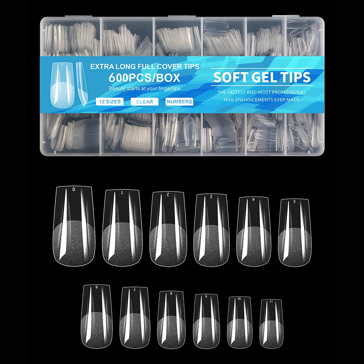 600Pcs Full Cover Half Frosted False Nail Tips Square French Fake Soak Off Gel Nail Extension Tips Press On Nails Nail Supplies