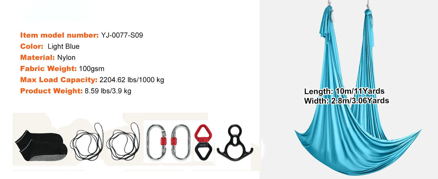 SucceBuy 8.7/11Yards Aerial Yoga Hammock & Swing Yoga Starter Kit Aerial Silk Fabric Yoga Strap Accessory for All Levels Fitness