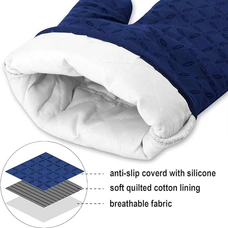 6pcs Set Oven Mitts And Pot Holders, Kitchen Oven Glove High Heat Resistant 500 Degree Extra Long Oven Mitts And Potholder With