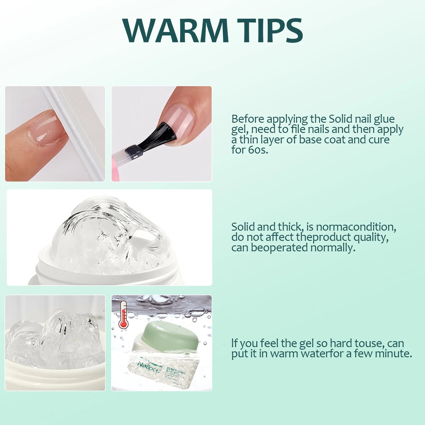 20g Solid Nail Gel Glue for Press On Nails Gel Tips Sculpting & Rhinestone Strong Adhesive UV Gel Strong Adhesion Long-Lasting