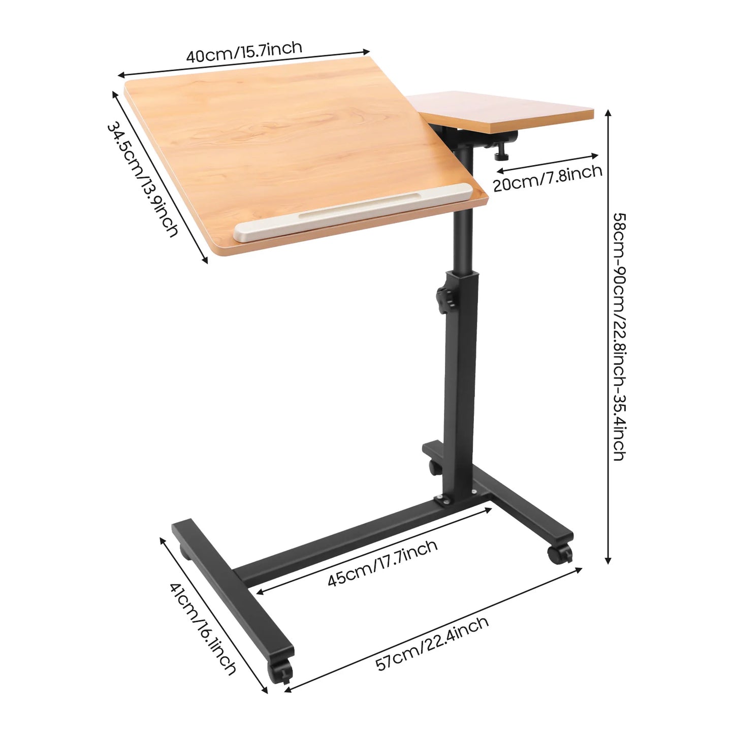 Computer Standing Desk, Height Adjustable Desk with 4 Wheels, 360° Rotation Mobile Rolling Desk, Overbed Table for Living Room