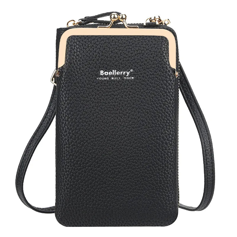 Fashion Vertical Lychee Pattern Large Capacity Mobile Phone Bag Long Women’s Wallet Multi-Functional Messenger Shoulder Bag