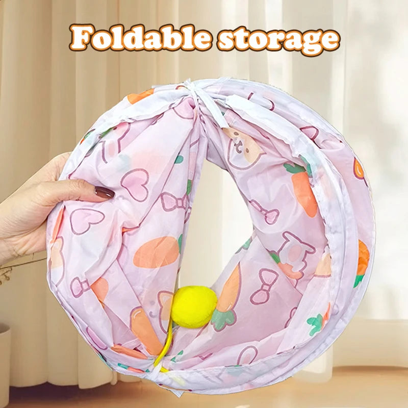 Cute Print Foldable Cat Tunnel Toys Small Pet Cat Training Interactive Fun Toys Indoor Small Animal Tunnel Toys Pet Supplies