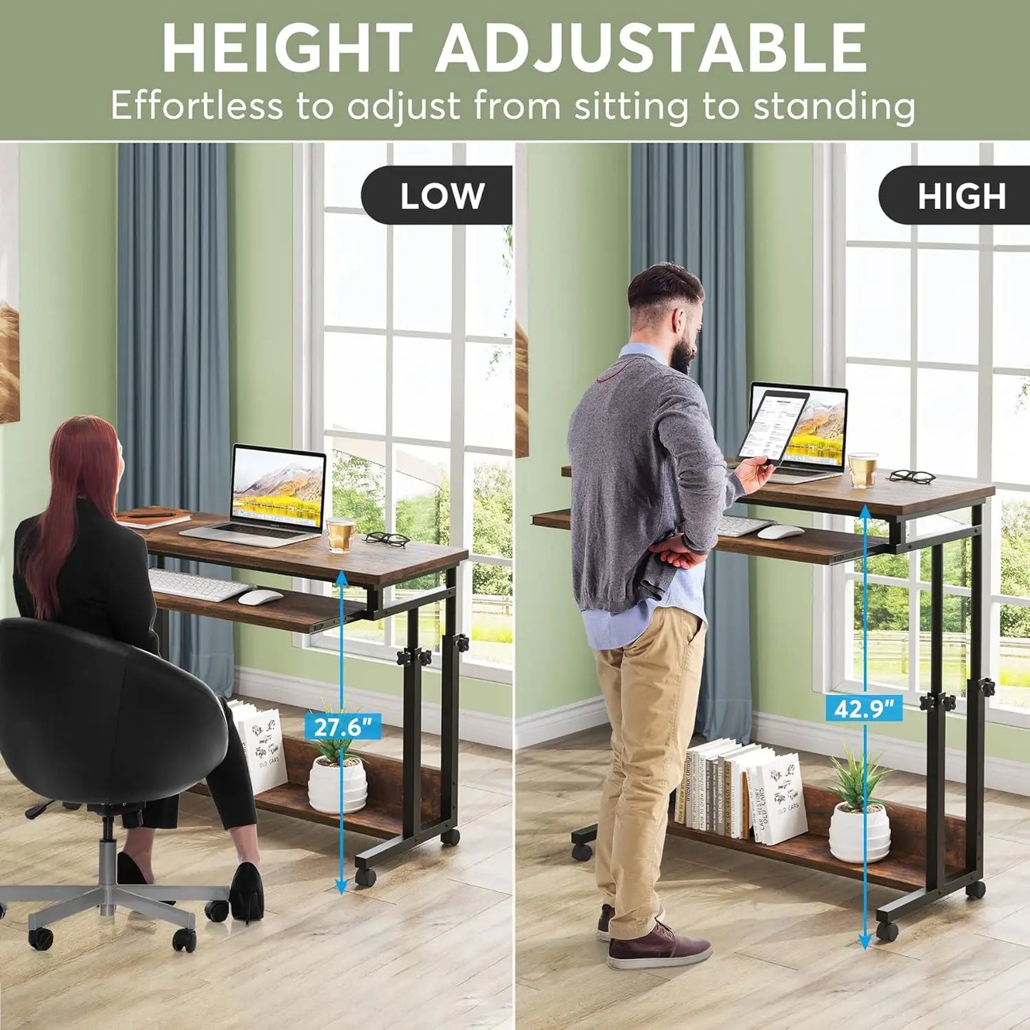 Adjustable Mobile Laptop Desk – Rolling Workstation for Bed & Sofa