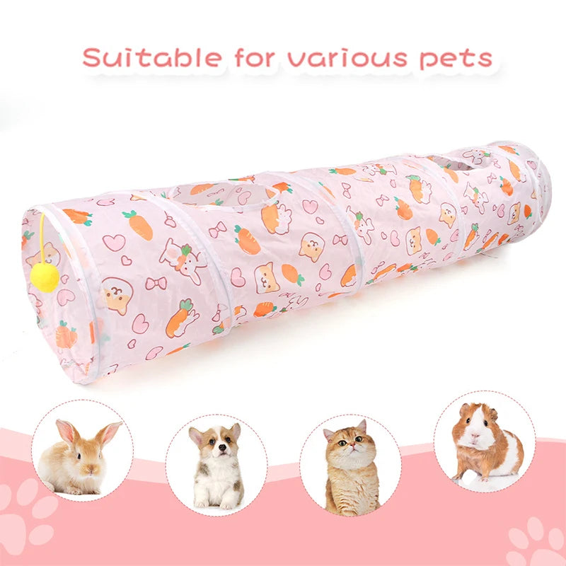 Cute Print Foldable Cat Tunnel Toys Small Pet Cat Training Interactive Fun Toys Indoor Small Animal Tunnel Toys Pet Supplies
