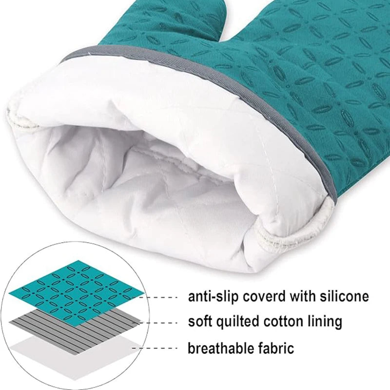 6pcs Set Oven Mitts And Pot Holders, Kitchen Oven Glove High Heat Resistant 500 Degree Extra Long Oven Mitts And Potholder With