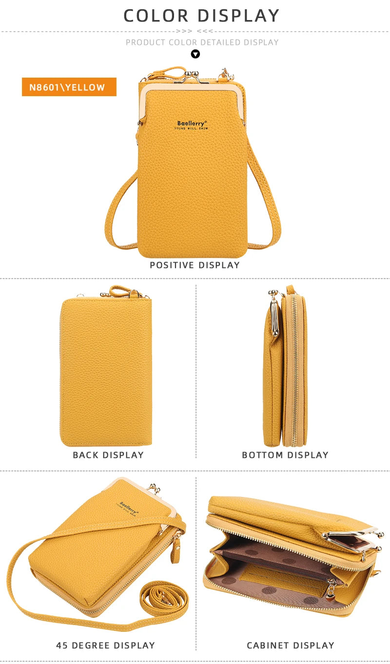 Fashion Vertical Lychee Pattern Large Capacity Mobile Phone Bag Long Women’s Wallet Multi-Functional Messenger Shoulder Bag