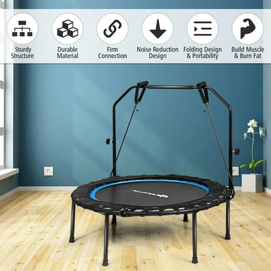 40 Inch Foldable Fitness Rebounder with Resistance Bands Adjustable Home