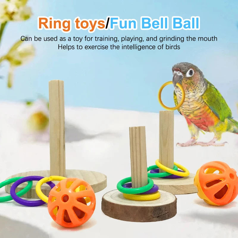 Parrot Bite Chewing Toy Bird Training Toy Pet Bird Swing Ball Standing Toy Wooden Interactive Parrot Ring Toys Pet Supplies
