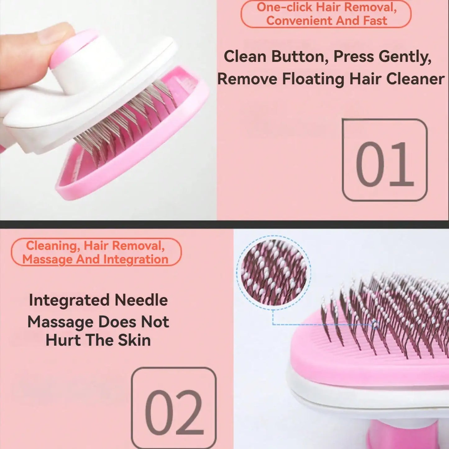 Pet Supplies Round Head Pet Comb Cat Comb Stainless Steel Needle Dog Hair Brush Self-cleaning Comb