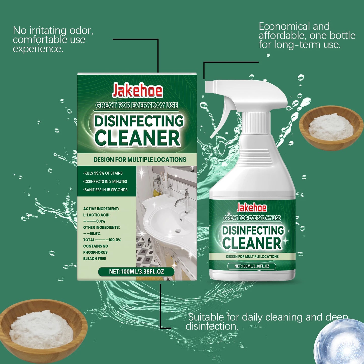 Jakehoe Mulipurpose Cleaning Spray for Kitchen Bathroom Household Descaling Remove Oil Stains Daily Cleaning Stain Removal Spray