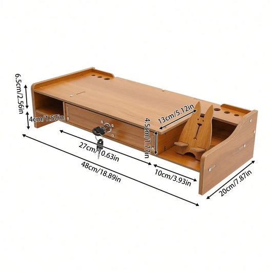 Monitor Stand With Lockable Drawer,Computer Desk Organizer With Mobile Phone Holder For Laptop,Computer