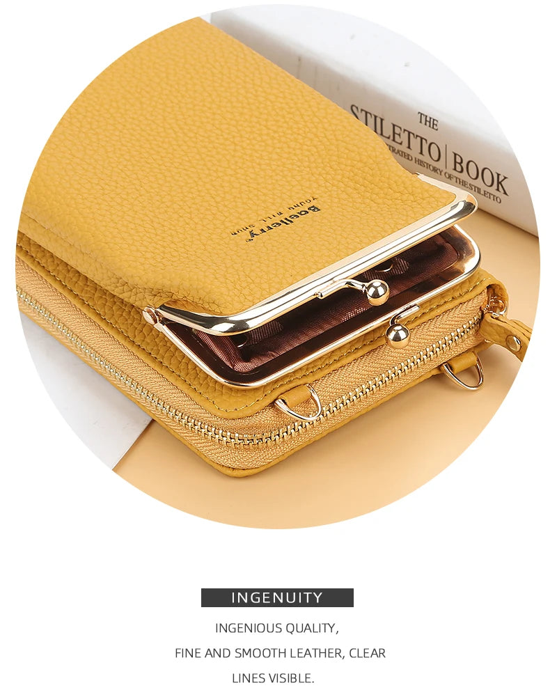 Fashion Vertical Lychee Pattern Large Capacity Mobile Phone Bag Long Women’s Wallet Multi-Functional Messenger Shoulder Bag