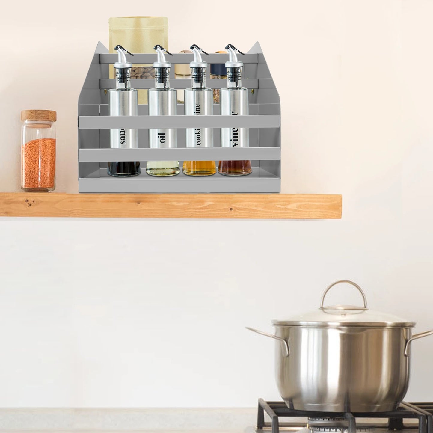 2-Tier Pull Down Shelf for Kitchen Cabinet Pull Down Organizer Pull Out Spice Rack Kitchen Seasoning Shelf