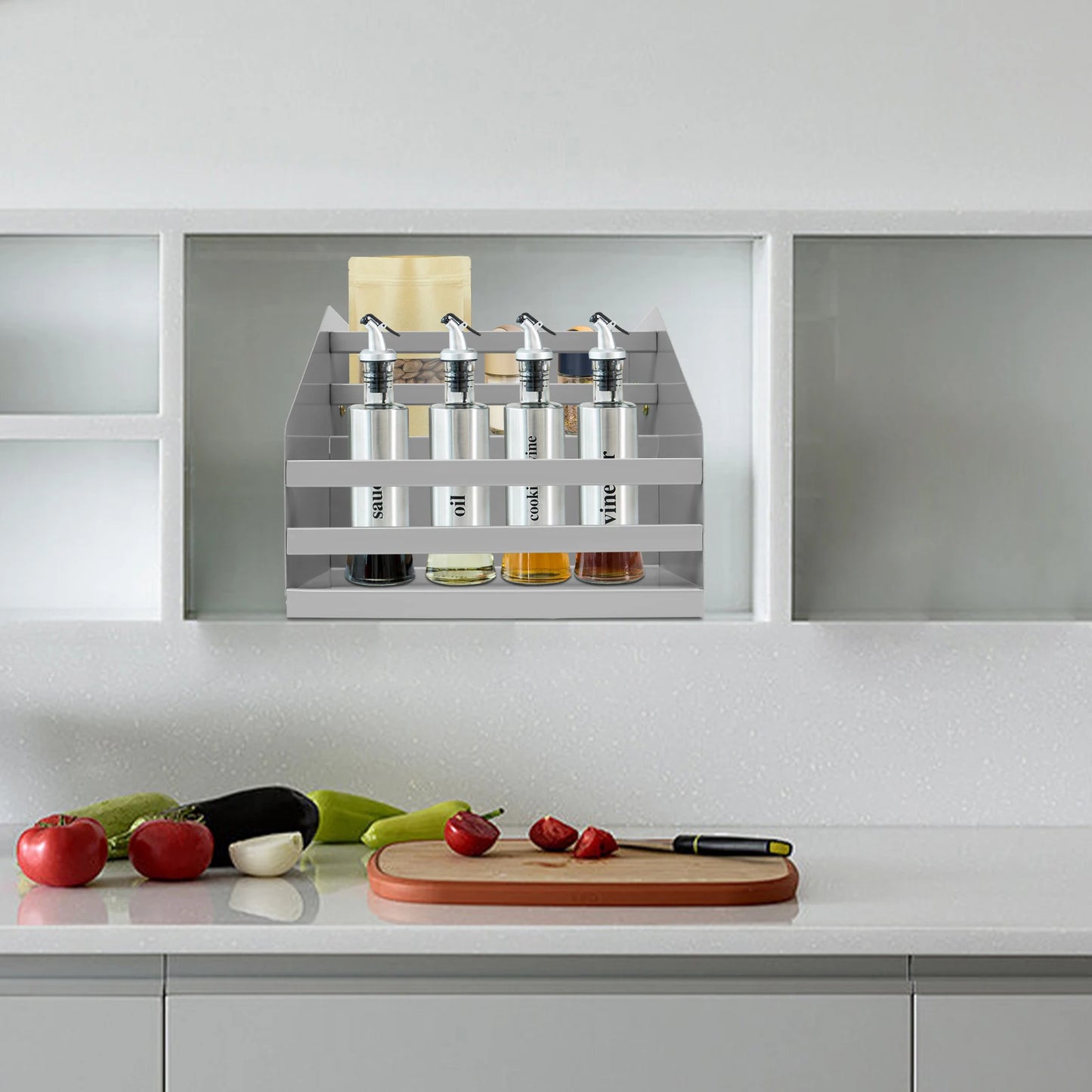 2-Tier Pull Down Shelf for Kitchen Cabinet Pull Down Organizer Pull Out Spice Rack Kitchen Seasoning Shelf