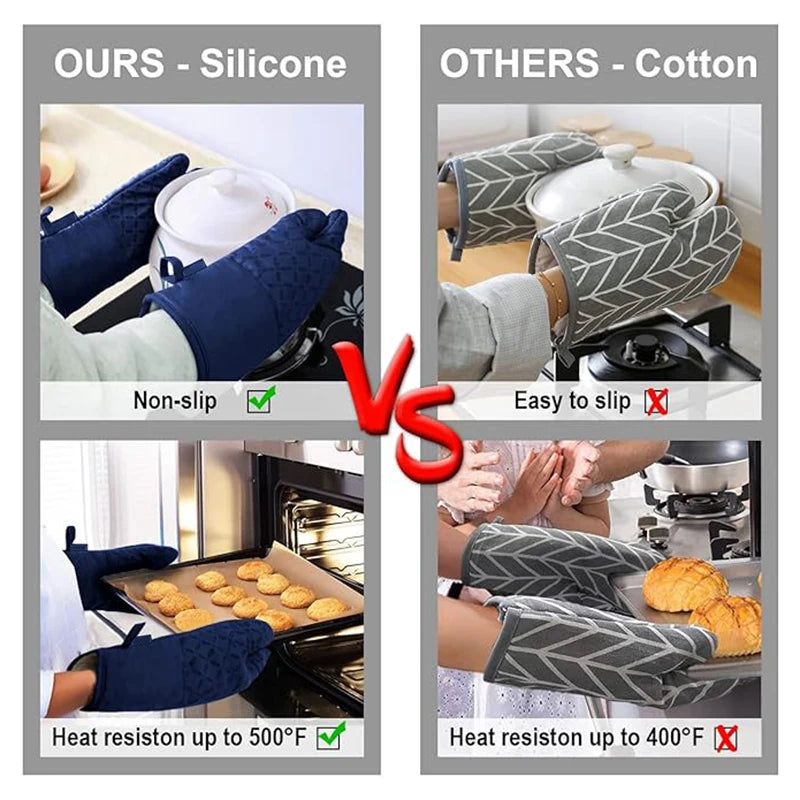 6pcs Set Oven Mitts And Pot Holders, Kitchen Oven Glove High Heat Resistant 500 Degree Extra Long Oven Mitts And Potholder With