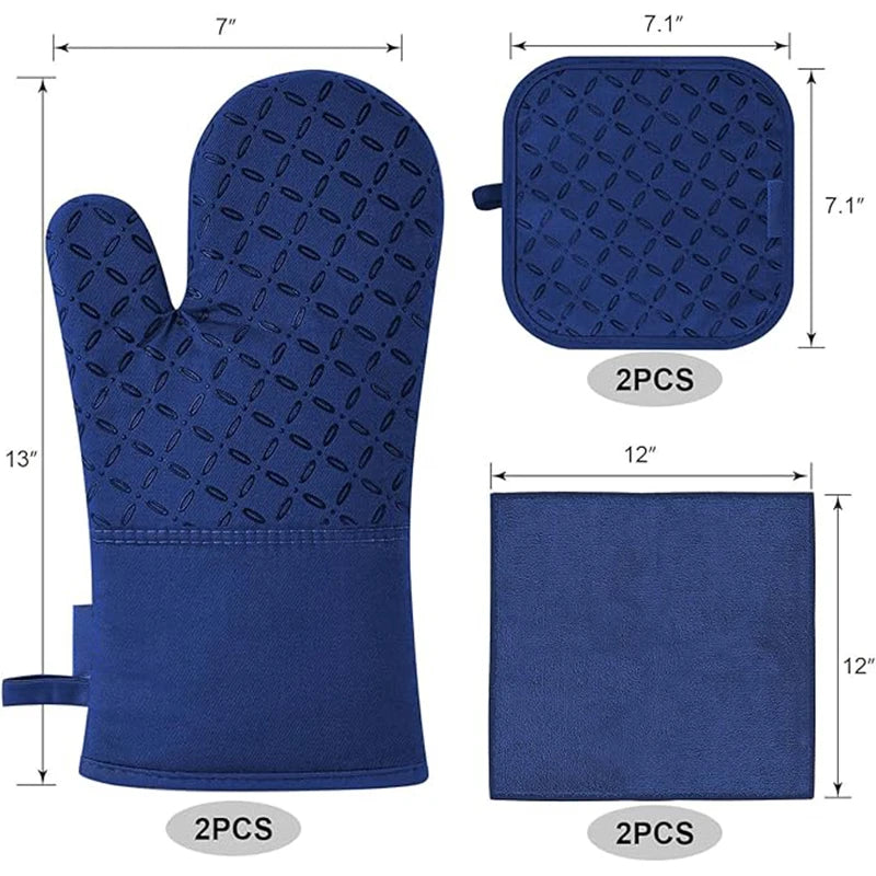 6pcs Set Oven Mitts And Pot Holders, Kitchen Oven Glove High Heat Resistant 500 Degree Extra Long Oven Mitts And Potholder With