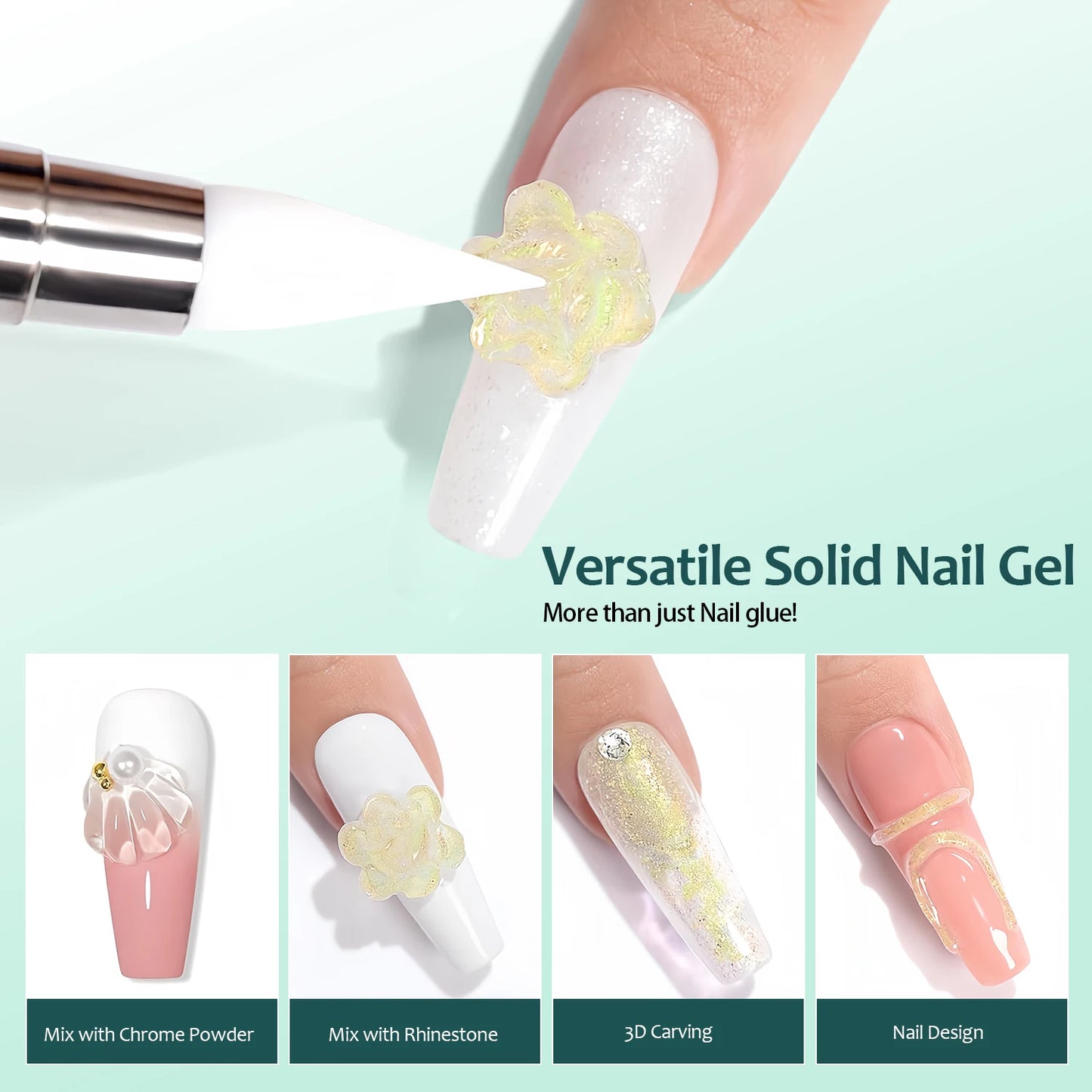 20g Solid Nail Gel Glue for Press On Nails Gel Tips Sculpting & Rhinestone Strong Adhesive UV Gel Strong Adhesion Long-Lasting