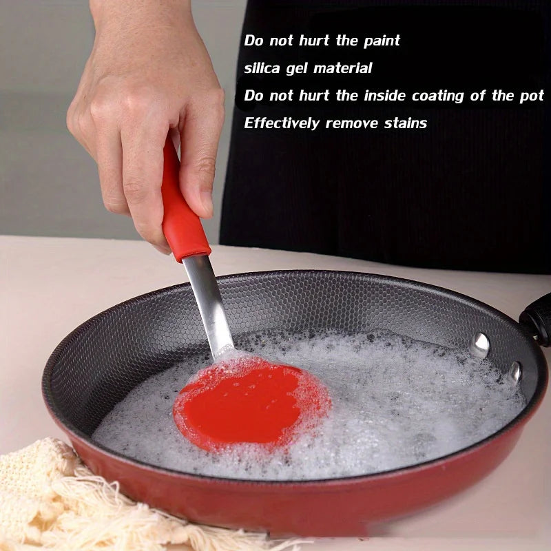 1pc, Silicone dishwashing brush, non stick, special silicone spatula, kitchen utensils cleaning brushsilicone dishwashing brush