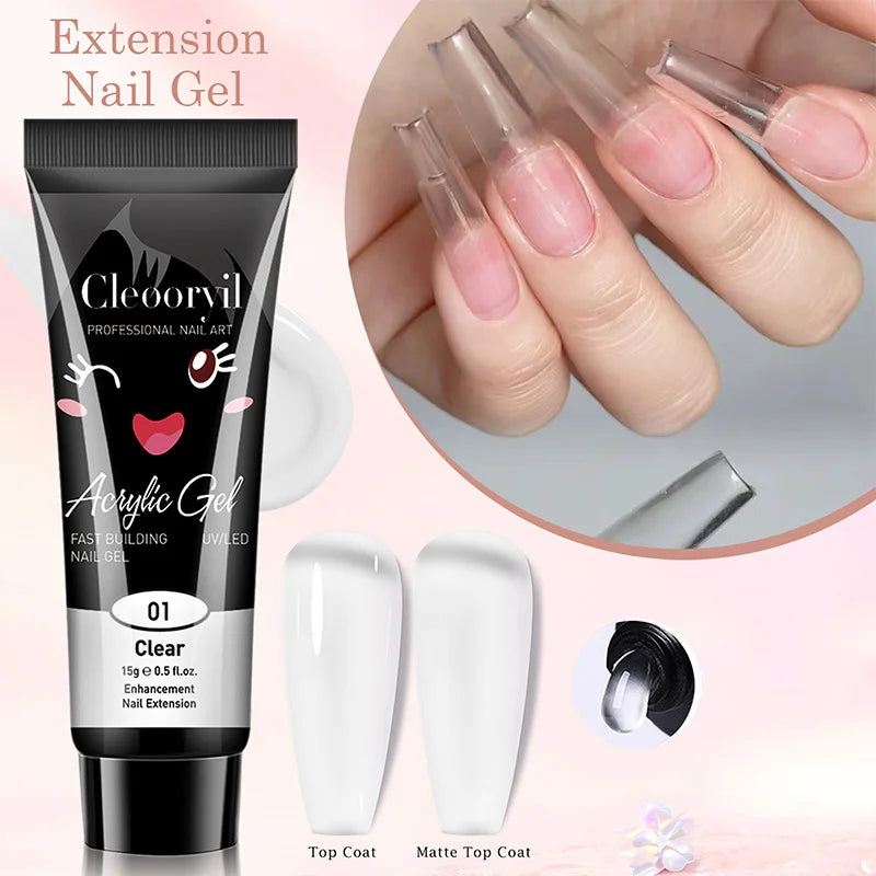 Poly Nail Extension Gel Kit Starter-3 Colors Skin Tone Nude Brown Series Builder Nail Gel All In One Kit With 6W Nail Lamp