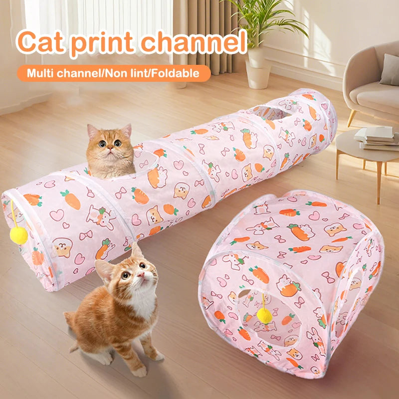 Cute Print Foldable Cat Tunnel Toys Small Pet Cat Training Interactive Fun Toys Indoor Small Animal Tunnel Toys Pet Supplies
