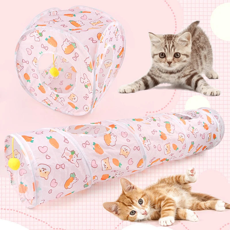 Cute Print Foldable Cat Tunnel Toys Small Pet Cat Training Interactive Fun Toys Indoor Small Animal Tunnel Toys Pet Supplies