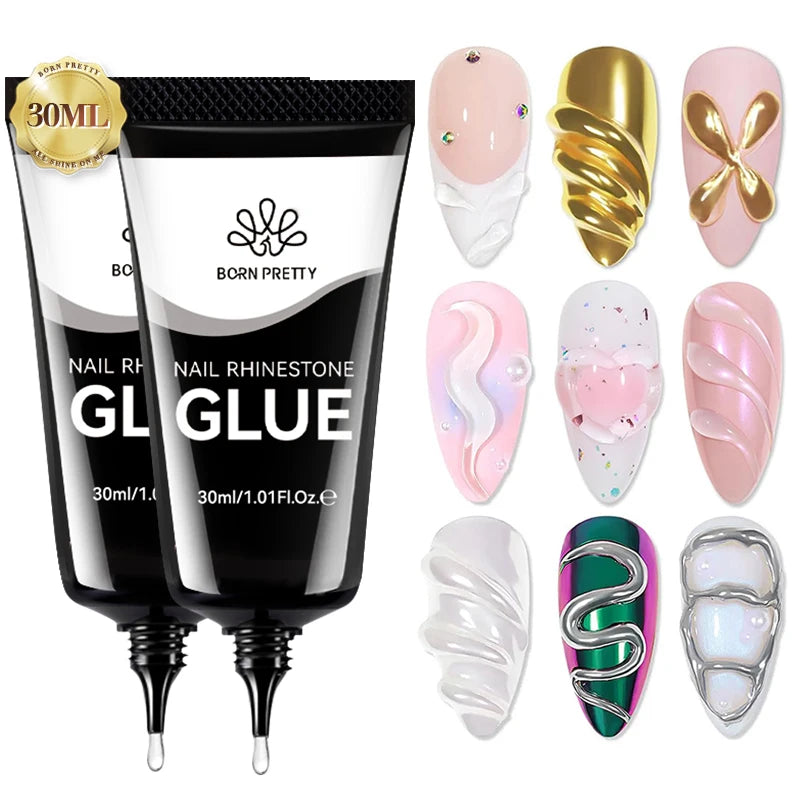BORN PRETTY 2pcs Nail Rhinestone Glue Super Strong Gel Nail Glue for Nail Charm 3D Shaping sculpting Carving Decoration Nails