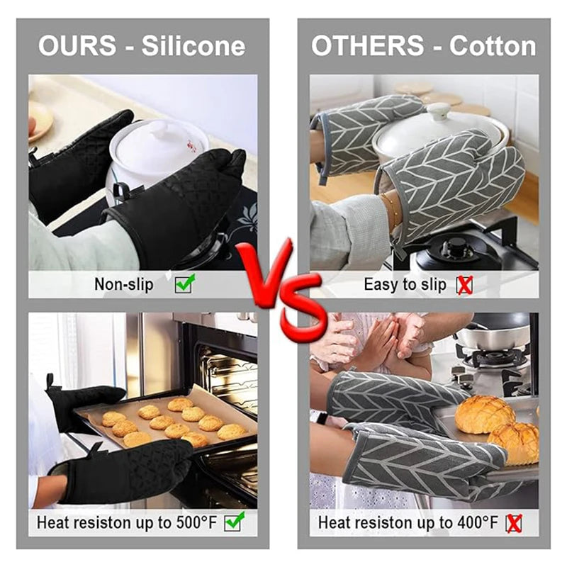 6pcs Set Oven Mitts And Pot Holders, Kitchen Oven Glove High Heat Resistant 500 Degree Extra Long Oven Mitts And Potholder With