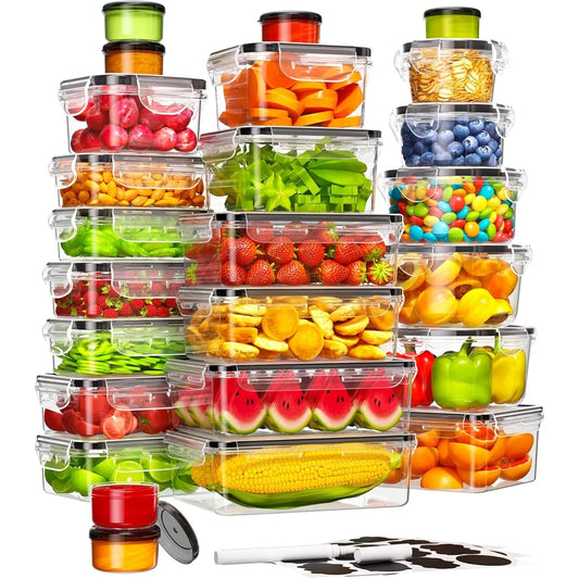 50 Piece Food Storage Containers with Lids(25 Containers & 25 Lids), BPA-Free Plastic Food Containers for Kitchen Storage