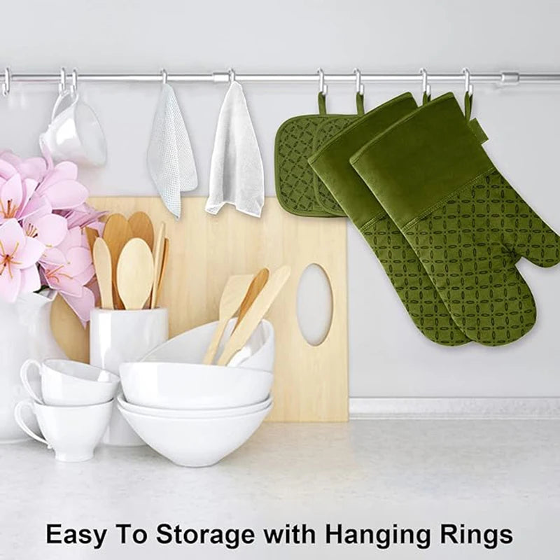 6pcs Set Oven Mitts And Pot Holders, Kitchen Oven Glove High Heat Resistant 500 Degree Extra Long Oven Mitts And Potholder With