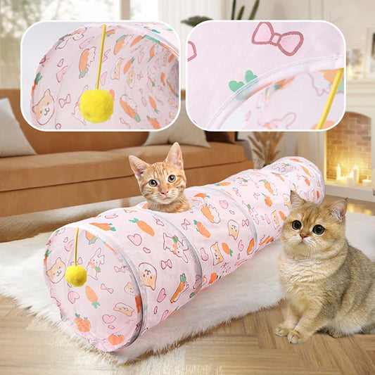 Cute Print Foldable Cat Tunnel Toys Small Pet Cat Training Interactive Fun Toys Indoor Small Animal Tunnel Toys Pet Supplies