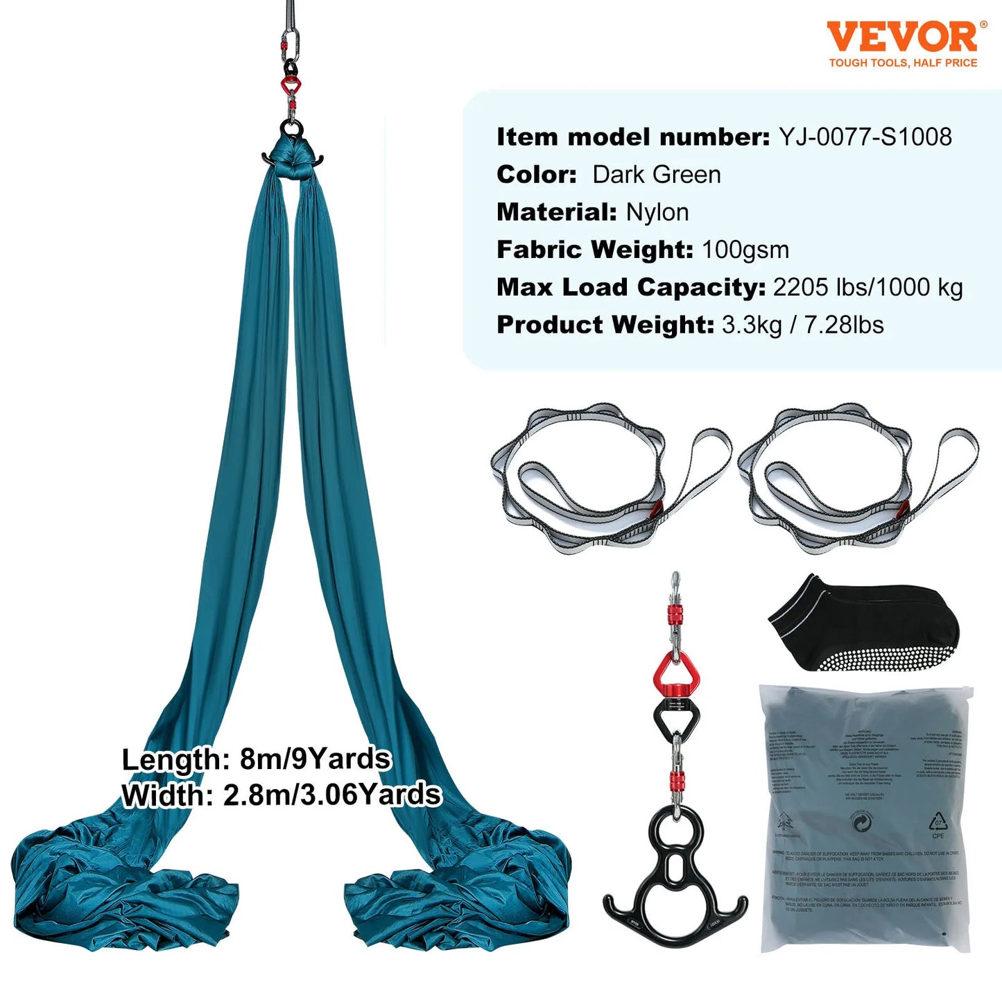 SucceBuy 8.7/11Yards Aerial Yoga Hammock & Swing Yoga Starter Kit Aerial Silk Fabric Yoga Strap Accessory for All Levels Fitness