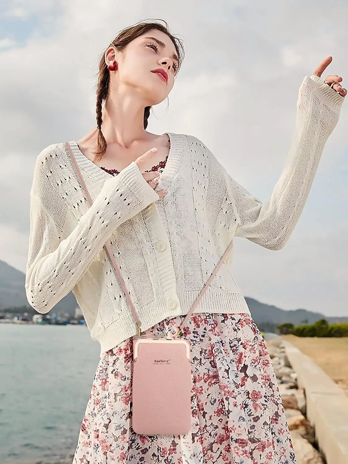 Fashion Vertical Lychee Pattern Large Capacity Mobile Phone Bag Long Women’s Wallet Multi-Functional Messenger Shoulder Bag