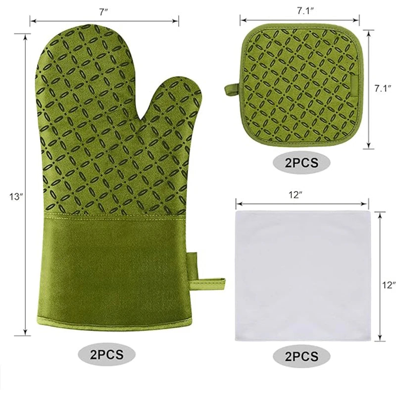 6pcs Set Oven Mitts And Pot Holders, Kitchen Oven Glove High Heat Resistant 500 Degree Extra Long Oven Mitts And Potholder With