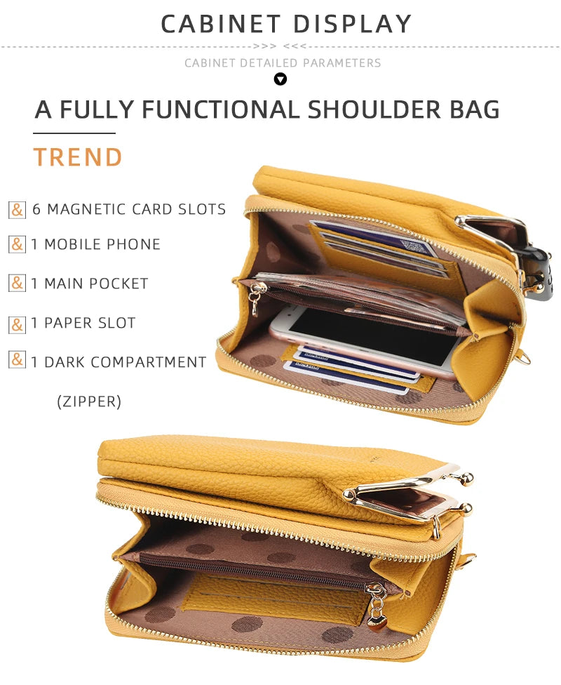 Fashion Vertical Lychee Pattern Large Capacity Mobile Phone Bag Long Women’s Wallet Multi-Functional Messenger Shoulder Bag
