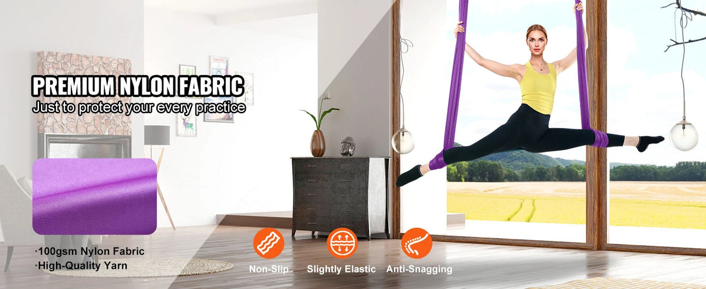 SucceBuy 8.7/11Yards Aerial Yoga Hammock & Swing Yoga Starter Kit Aerial Silk Fabric Yoga Strap Accessory for All Levels Fitness