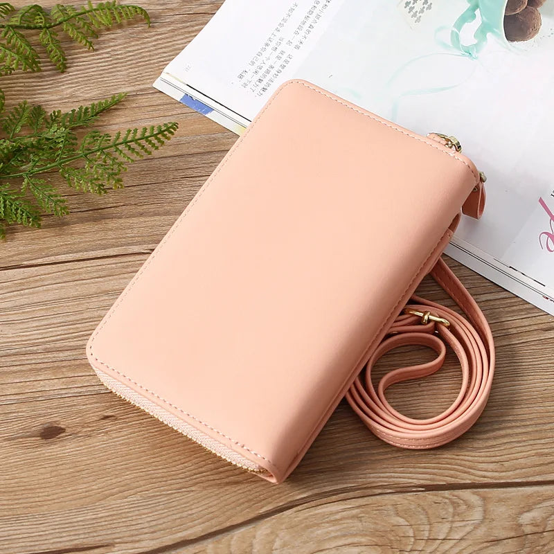 Women Wallet PU Leather Shoulder Bag Flower Print Shoulder Straps Mobile Phone Big Card Holders Wallet Handbag Pockets Girls