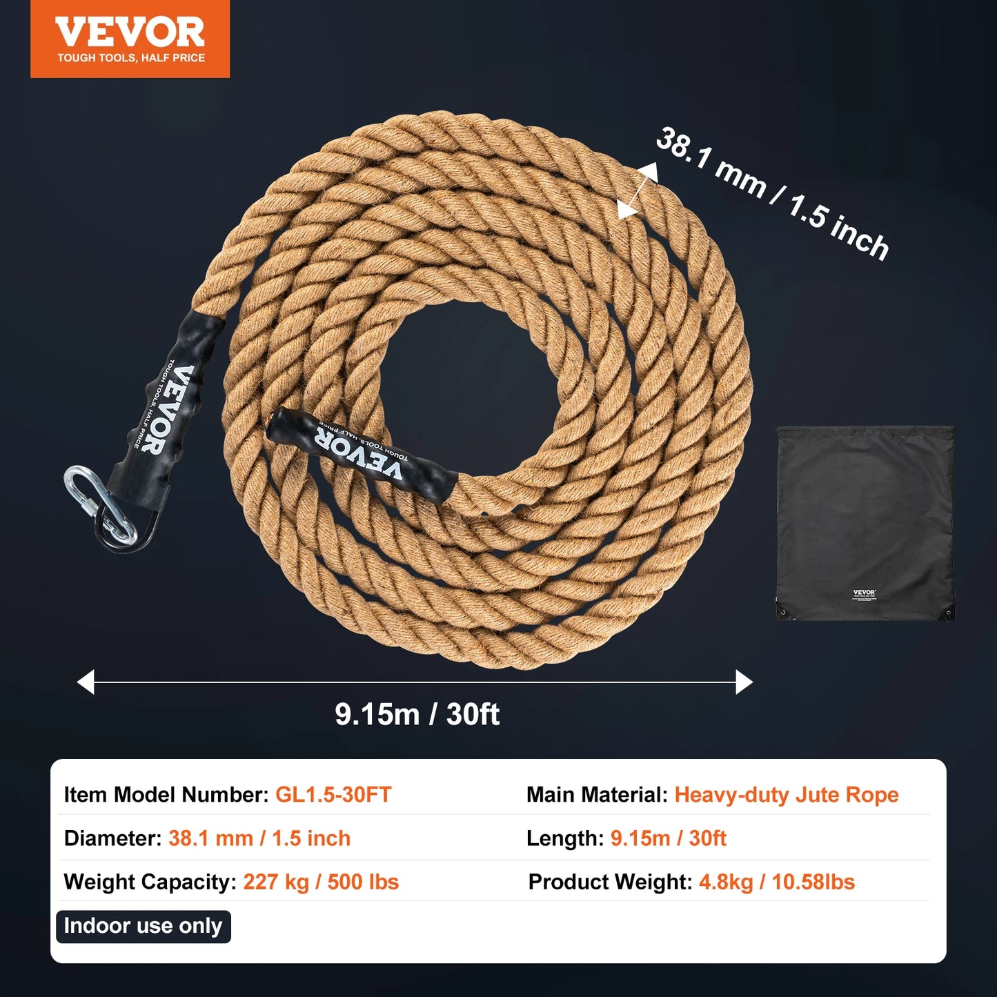 SucceBuy 10-30FT Gym Climbing Rope Gym Fitness Training Rope Gym Exercise Workout Rope for Adults, Climbing Rope for Fitness
