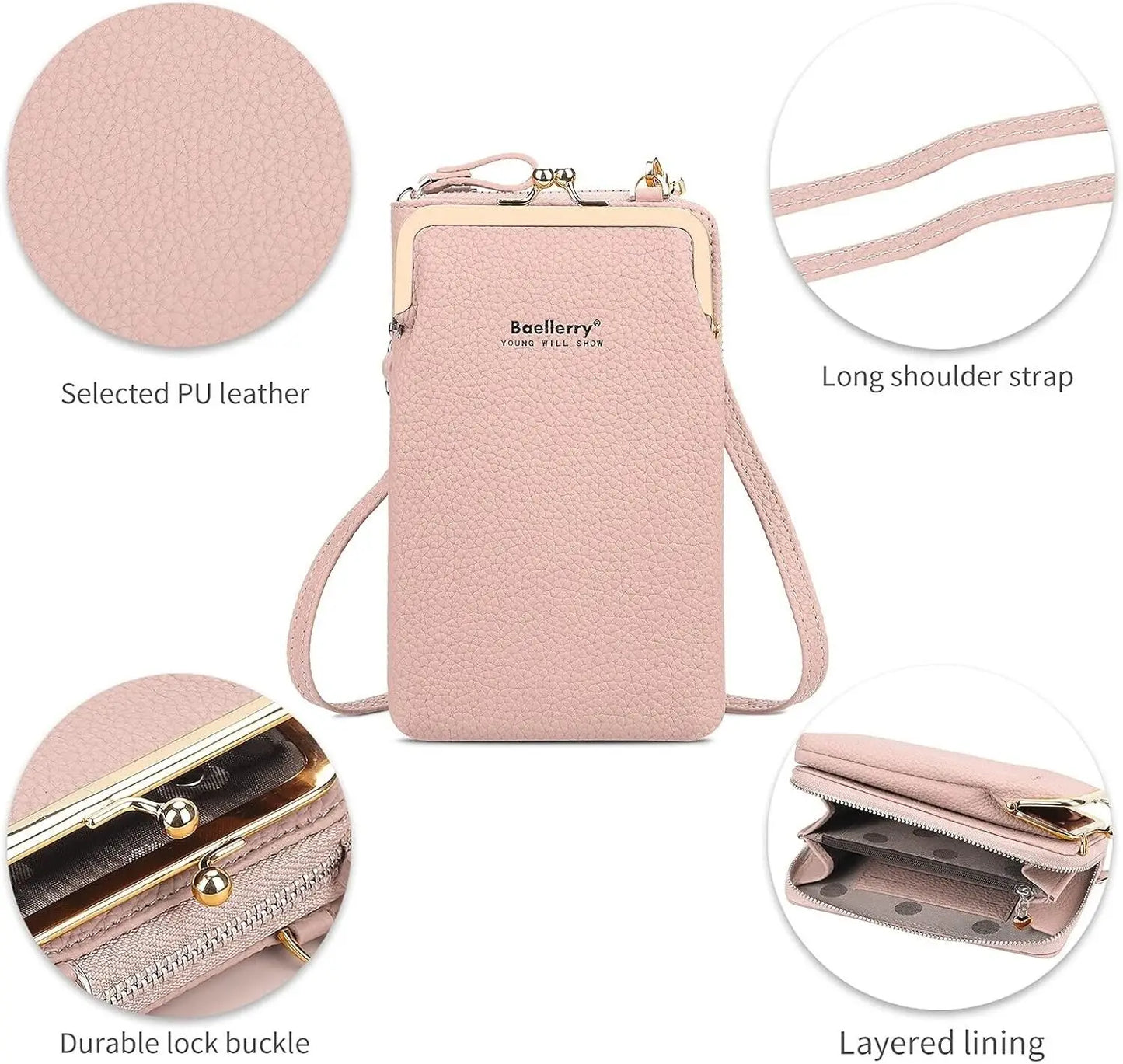 Fashion Vertical Lychee Pattern Large Capacity Mobile Phone Bag Long Women’s Wallet Multi-Functional Messenger Shoulder Bag