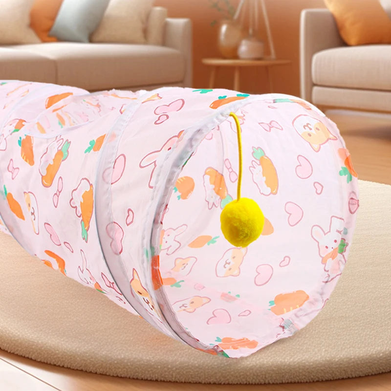 Cute Print Foldable Cat Tunnel Toys Small Pet Cat Training Interactive Fun Toys Indoor Small Animal Tunnel Toys Pet Supplies