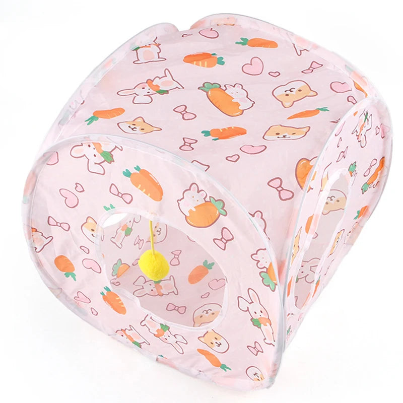 Cute Print Foldable Cat Tunnel Toys Small Pet Cat Training Interactive Fun Toys Indoor Small Animal Tunnel Toys Pet Supplies