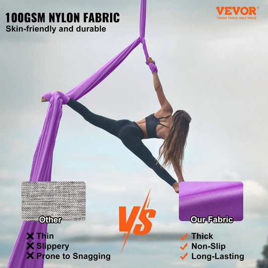 SucceBuy 8.7/11Yards Aerial Yoga Hammock & Swing Yoga Starter Kit Aerial Silk Fabric Yoga Strap Accessory for All Levels Fitness